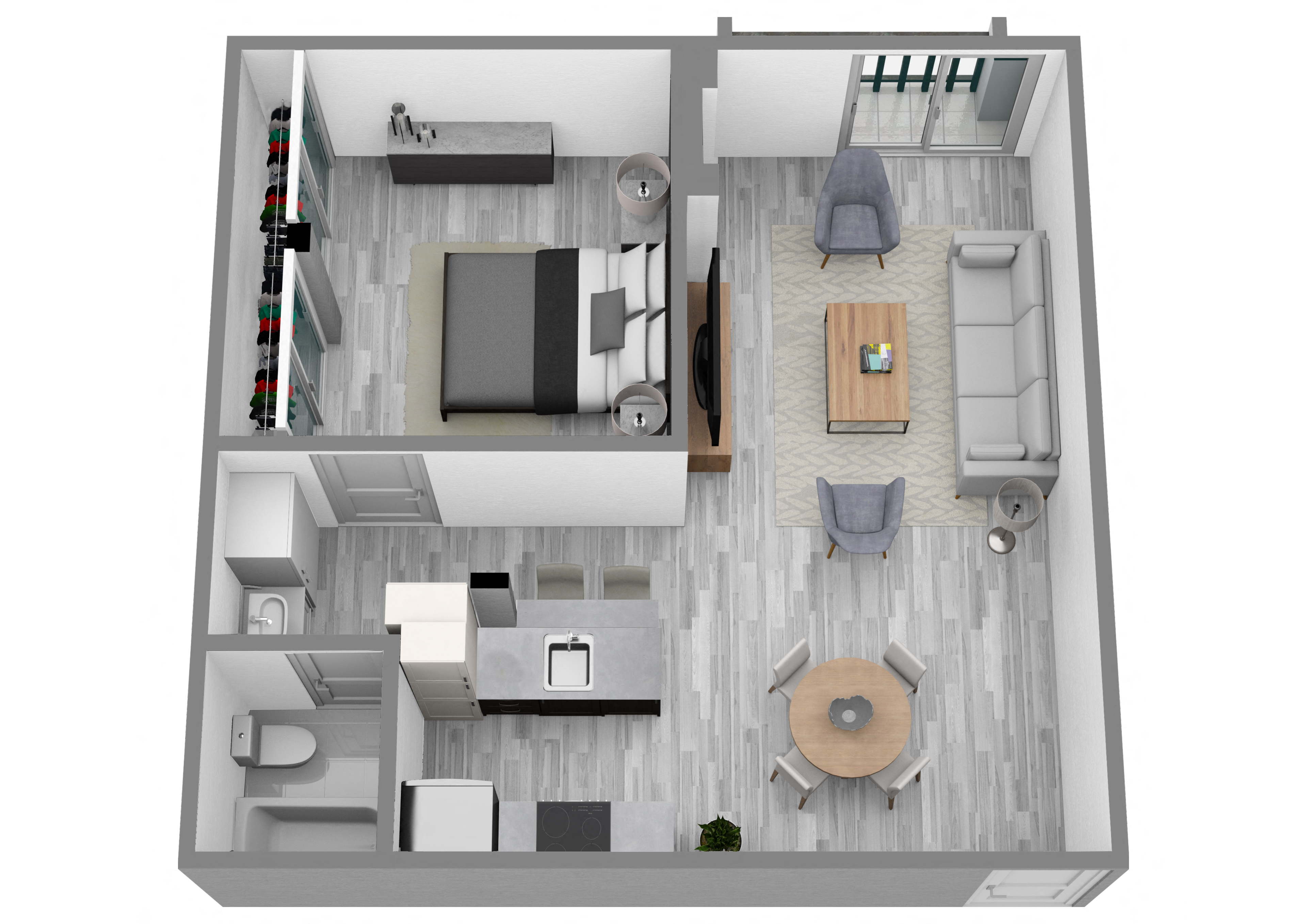Floor plan for 1 bed, 1 bath, 800 sqft